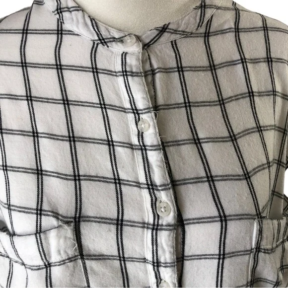 Lou and Grey for Loft Henley Style Blouse Women L Window Pane Plaid - Picture 4 of 9